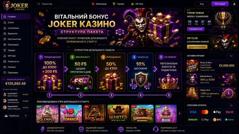 Страница приветственного пакета Joker Casino со схемой бонусов за последовательные депозиты